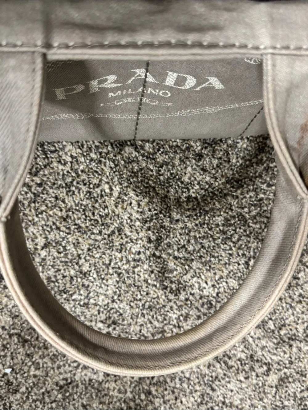 Prada Gray Canvas Tote with White Logo